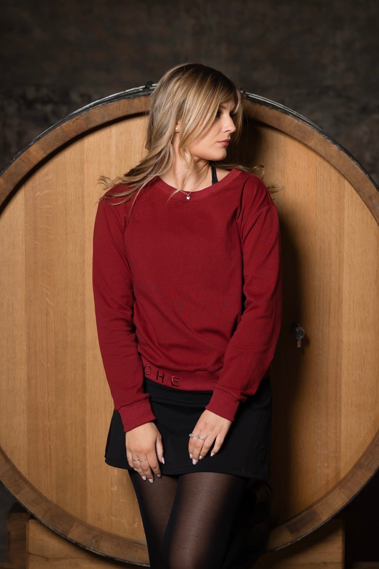 Mary Claire Sweater. Cherry Oak