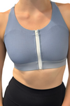 Multifunctional Zip-Front Support Bra in Mineral Blue - Perky Peche women's sports bra NZ