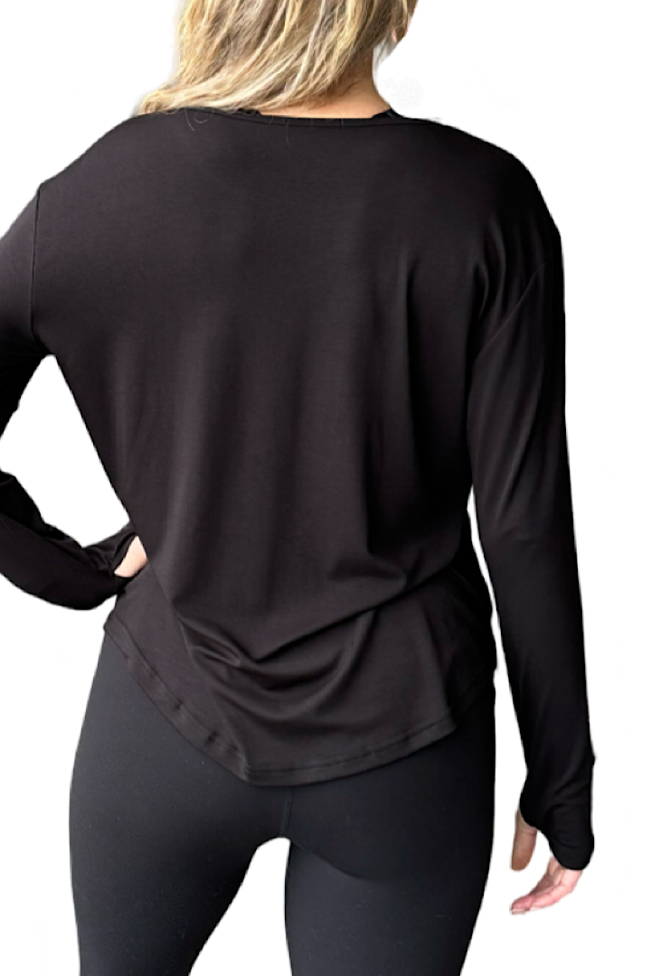 Tencel Luxe Long Sleeve Top - Black/ Grey