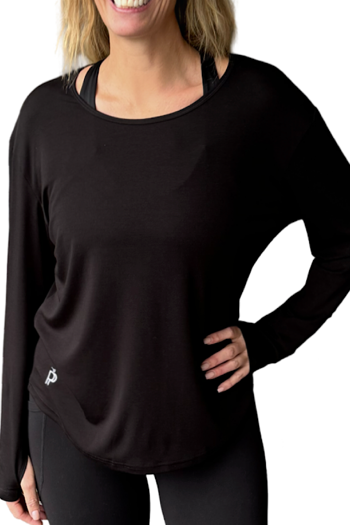 Tencel Luxe Long Sleeve Top - Black/ Grey