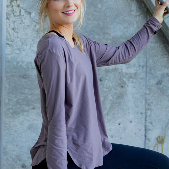Brown long sleeve sun protection top for women with UV shielding