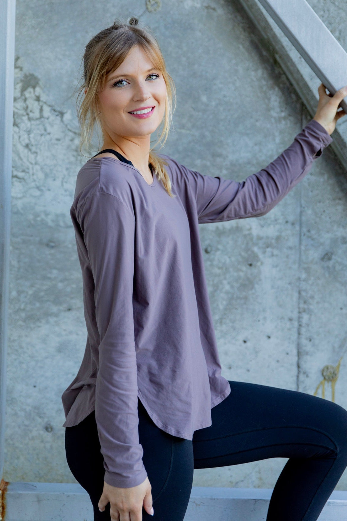 Brown long sleeve sun protection top for women with UV shielding