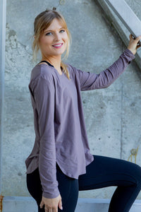 Brown long sleeve sun protection top for women with UV shielding