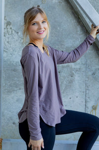 Brown long sleeve sun protection top for women with UV shielding