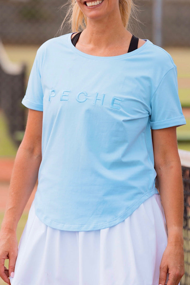 Light blue t-shirt with scoop neck