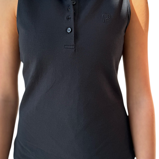 Black sleeveless tennis polo shirt
