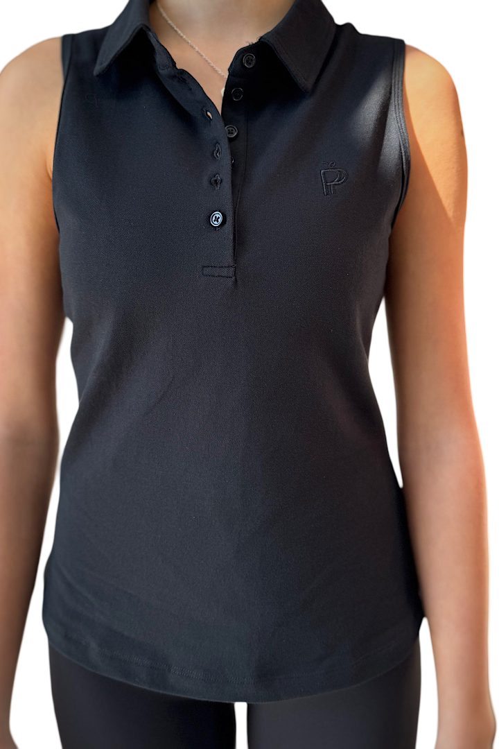 Black sleeveless tennis polo shirt