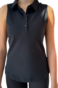 Black sleeveless tennis polo shirt