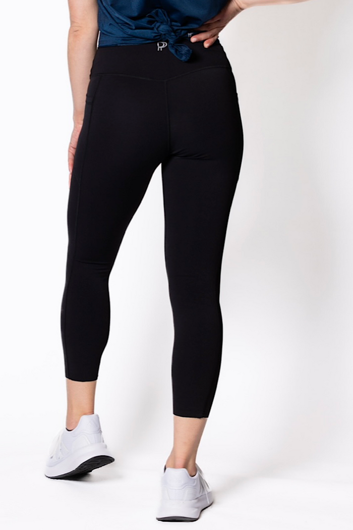 women wearing black tummy support 7/8 leggings