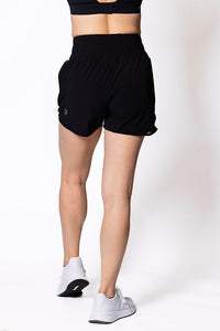 Women wearing black gym shorts with high waist