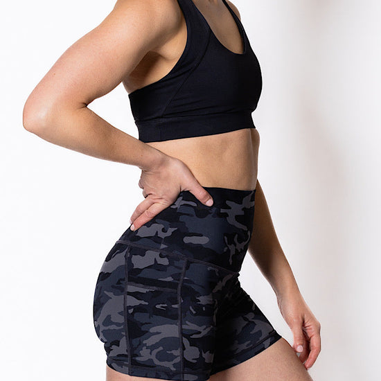 4 inch Lola Bike Short in Black Camo - Perky Peche women's bike shorts NZ