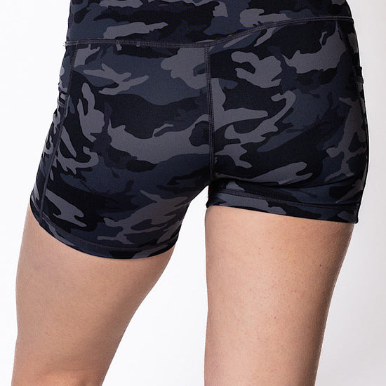 4 inch Lola Bike Short in Black Camo - Perky Peche women's bike shorts NZ