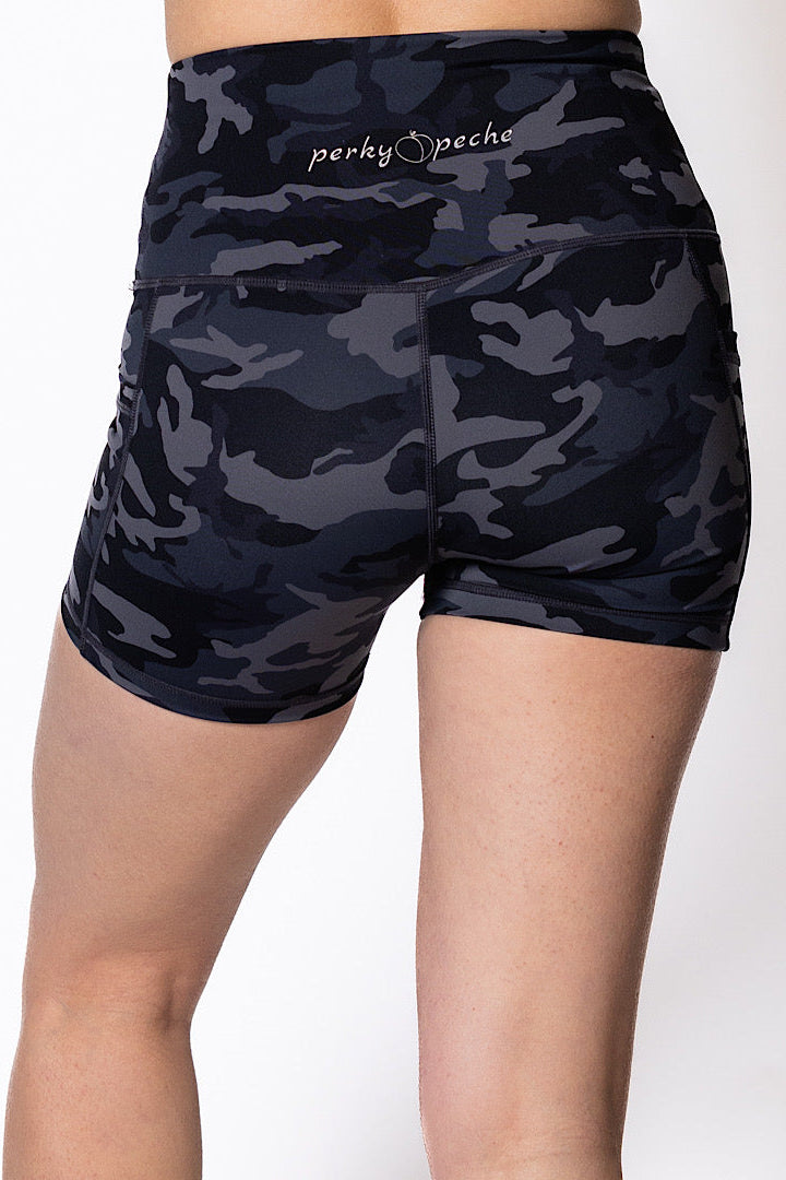 4 inch Lola Bike Short in Black Camo - Perky Peche women's bike shorts NZ