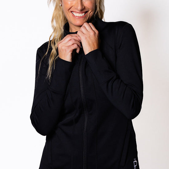 Woman wearing a black jacket