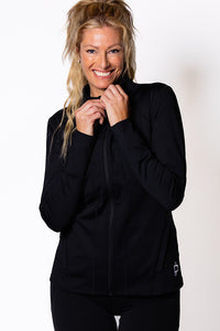 Woman wearing a black jacket