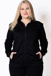 Woman wearing a black active jacket 