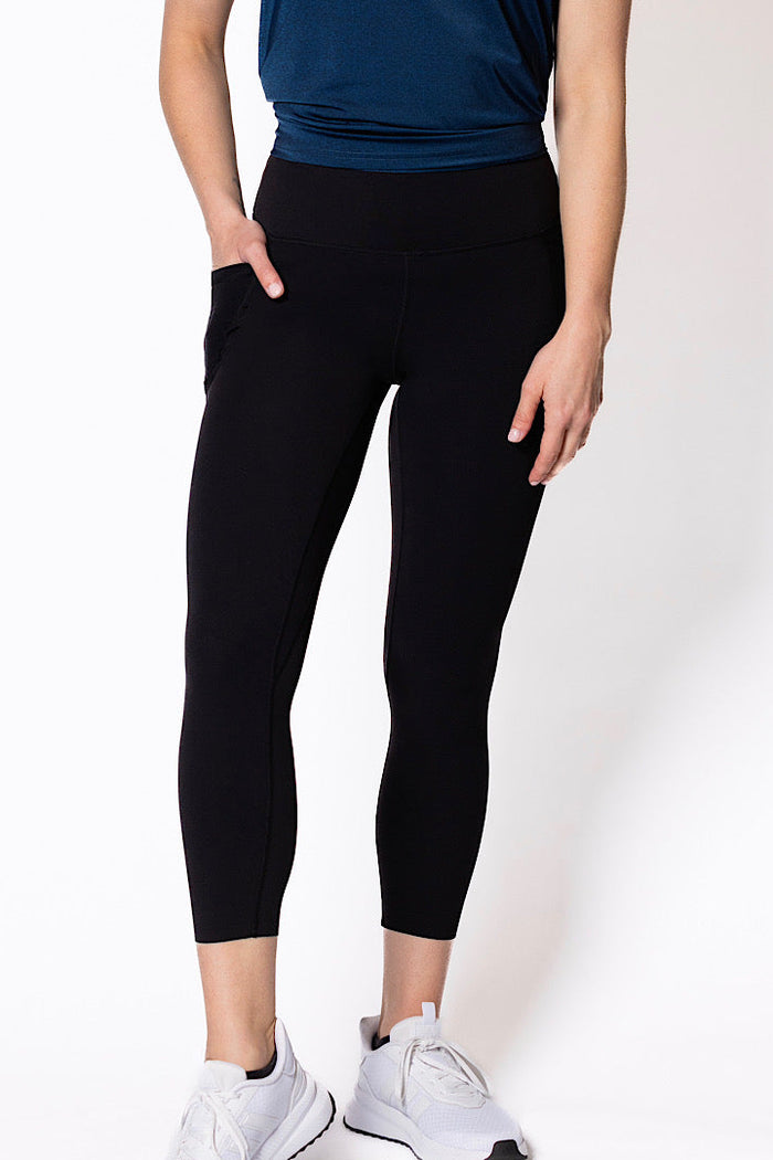 women wearing black 7/8 high waist tights