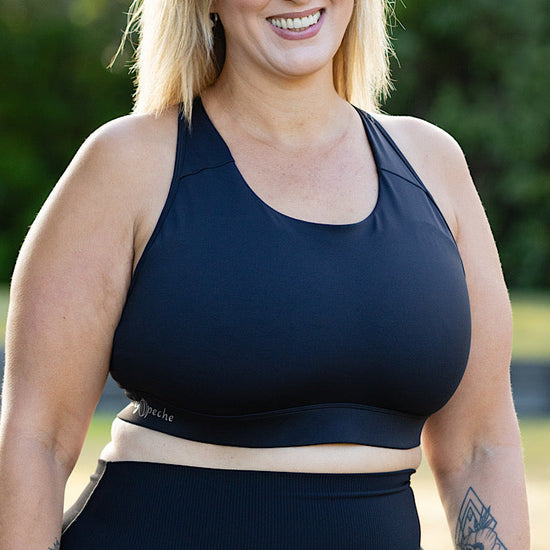 High Coverage Multi Functional Bra in Black - Perky Peche women's sports bra NZ