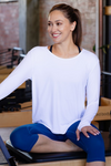 Women in uv long sleeve white top
