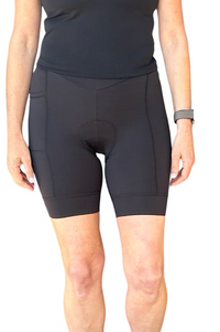 person wearing black bike shorts.