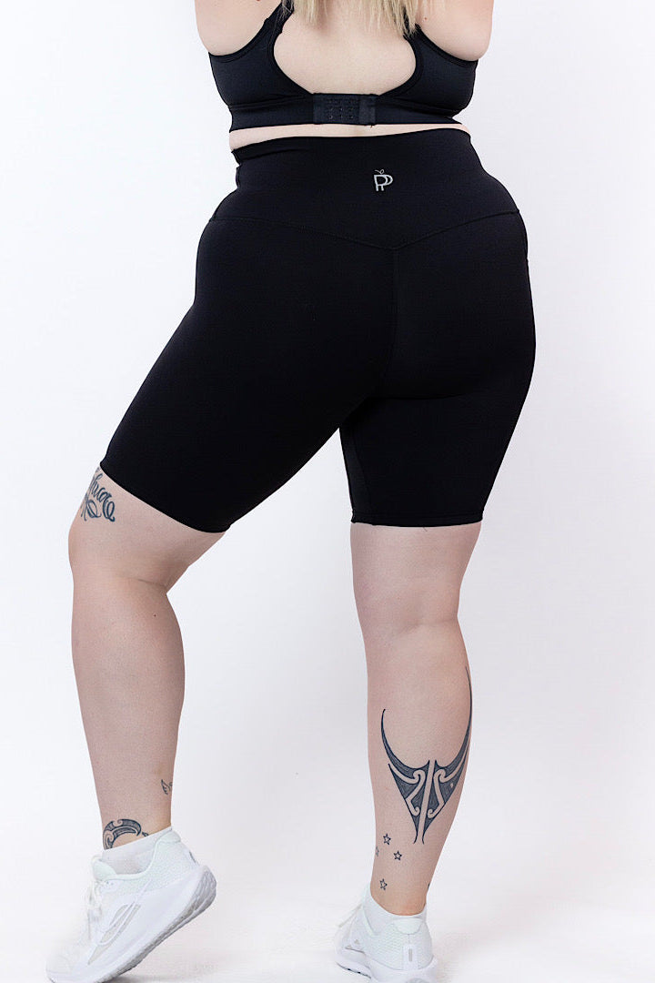 Alexis High-Waisted 8 inch Phone Pocket Short in Black - Perky Peche women's shorts NZ