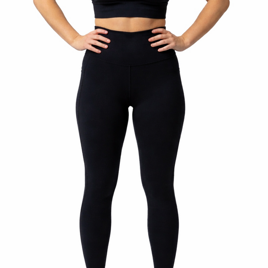 Alexis Locked In full length black legging with no-roll-down waistband and phone pockets - Perky Peche NZ