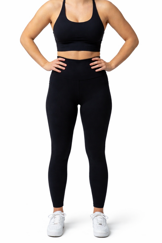 Alexis Locked In full length black legging with no-roll-down waistband and phone pockets - Perky Peche NZ