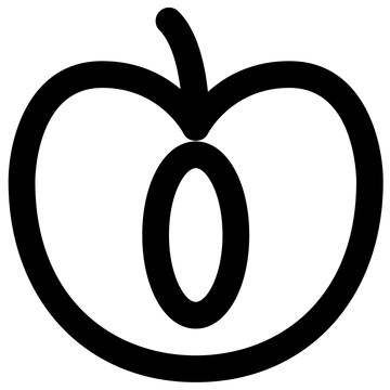 A minimalist black outline icon of a stylized apple or fruit head on a plain white background.
