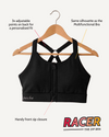 Racer Zip Sports Bra - Black