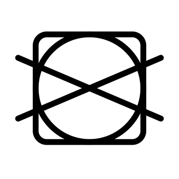 A black line icon of a square with a circle inside, crossed out with an X, on a plain white background, indicating a no tumble drying wash instruction.
