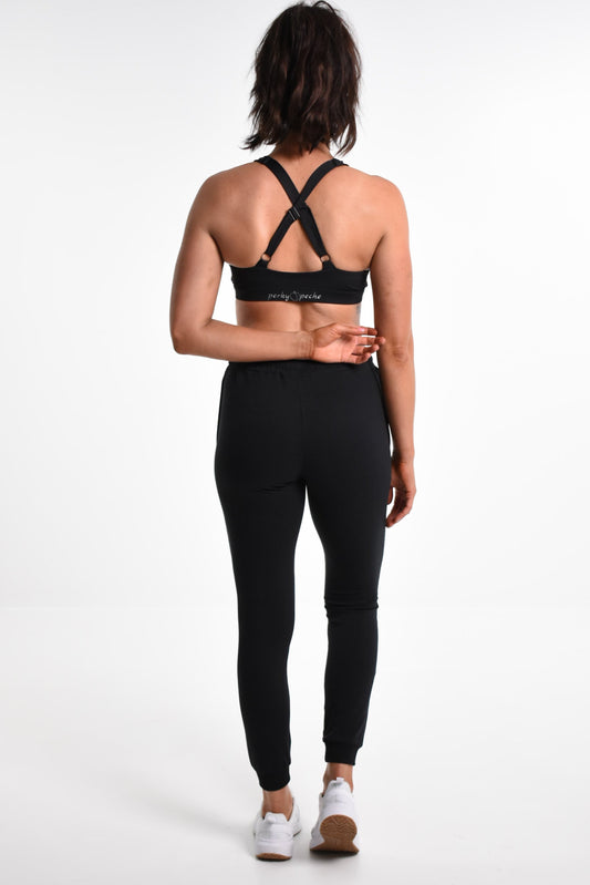 Isabella Slim Fit Full Length Active Jogger in Black - Perky Peche women's activewear NZ