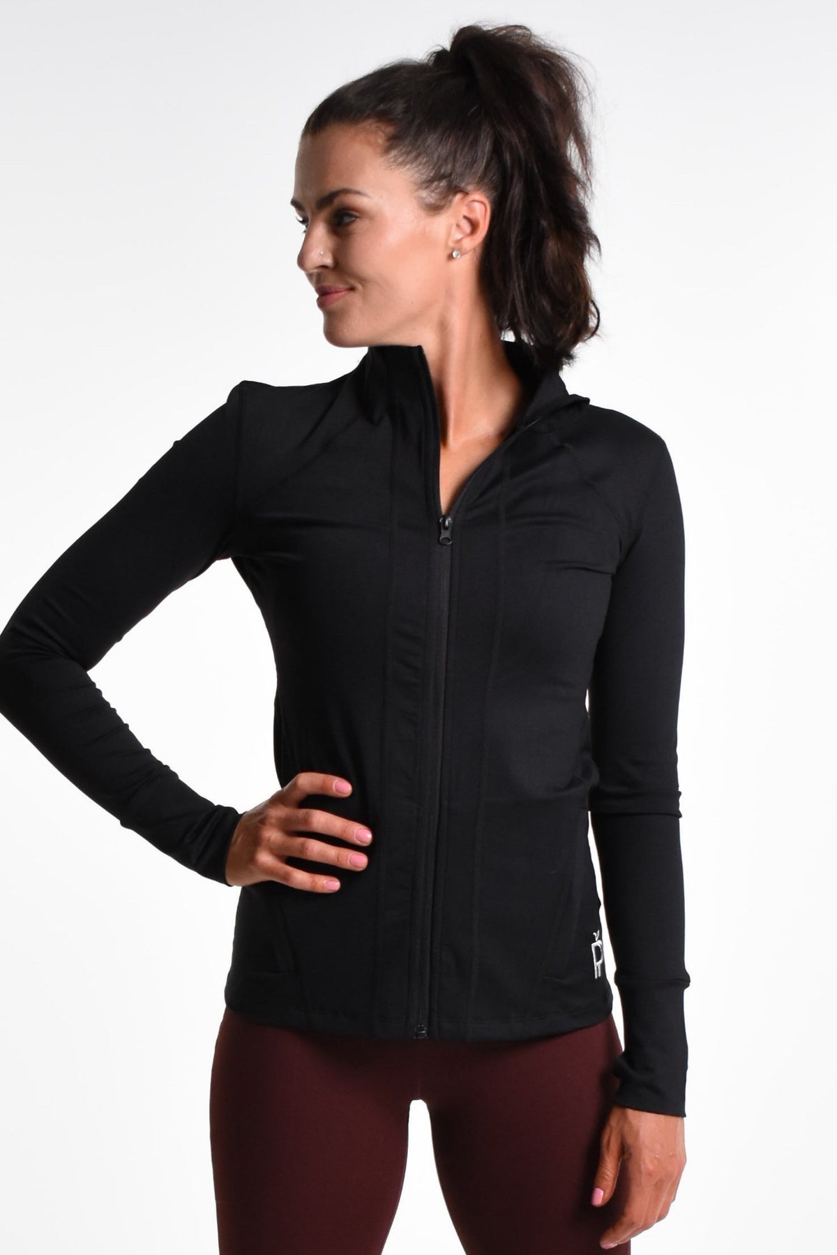 Rosie Slim Fit Zip Through Jacket in Black - Perky Peche women's activewear NZ