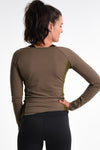 Scarlett Long Sleeve Active Top in Khaki - Perky Peche women's activewear NZ