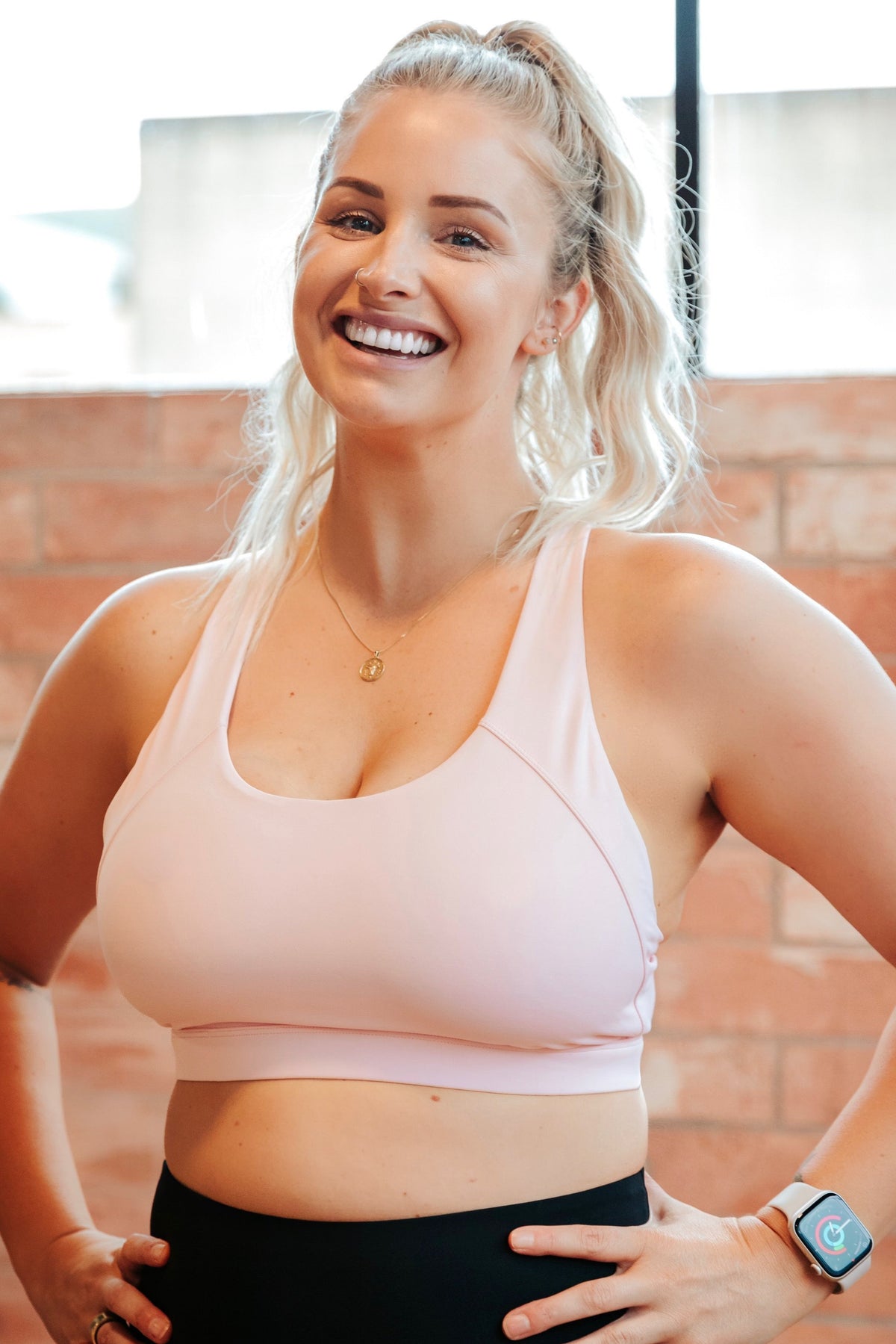 Gigi Sports Bra in Baby Pink - Perky Peche women's sports bra NZ