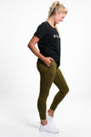Isabella Slim Fit Full Length Active Jogger in Olive - Perky Peche women's activewear NZ