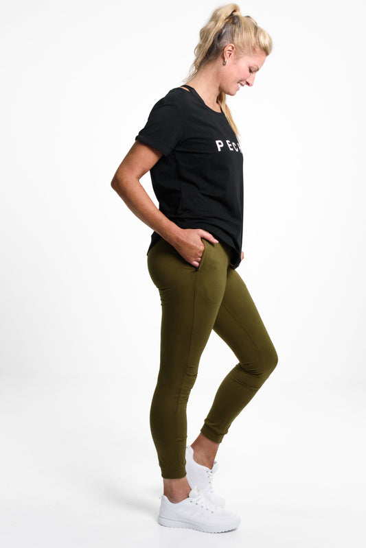 Isabella Slim Fit Full Length Active Jogger in Olive - Perky Peche women's activewear NZ