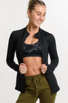 Rosie Slim Fit Zip Through Jacket in Black - Perky Peche women's activewear NZ